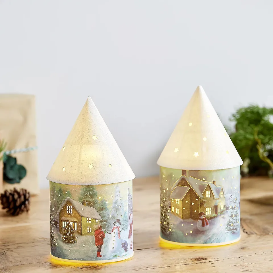 SANTA EXPRESS SET OF 2 PRE LIT CHRISTMAS SCENE HOUSES
