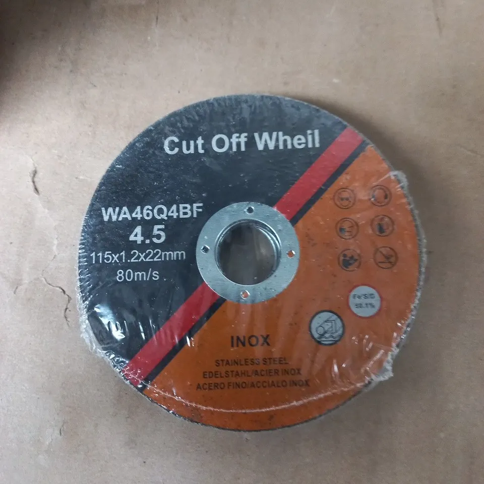 TOTE OF APPROXIMATELY 15 ASSORTED ITEMS TO INCLUDE: CUTTING WHEELS 