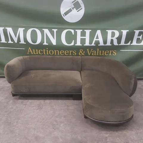 DANETTI FLORENCE OLIVE GREEN FABRIC WITH DARK WOOD RIGHT HAND FACING CHAISE SOFA
