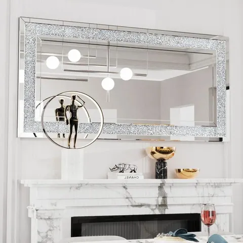 BOXED ALEND DIAMOND GLASS FRAMED WALL MOUNTED ACCENT MIRROR IN SILVER (1 BOX)