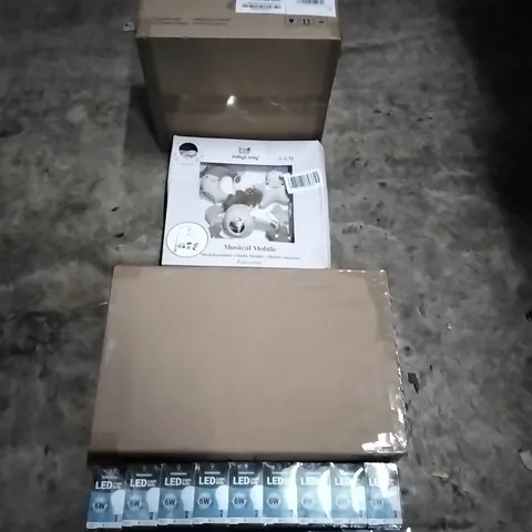 PALLET OF HOUSEHOLD ITEMS TO INCLUDE LED 6W BULBS, BED RAIL, MUSICAL MOBILE,  STEAM CLEANER AND OTHER ASSORTED ITEMS...
