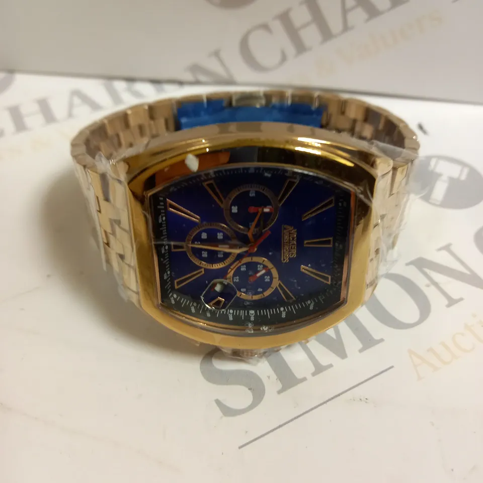 BOXED VICKERS ARMSTRONGS ATMOSPHERE ROSE GOLD STRAP BLUE DIAL WATCH 
