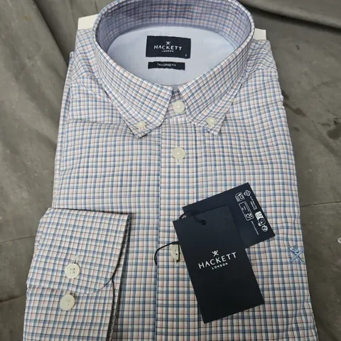 HACKETT LONDON POPLIN MINI CHECK SHIRT – TAILORED FIT, SIZE L