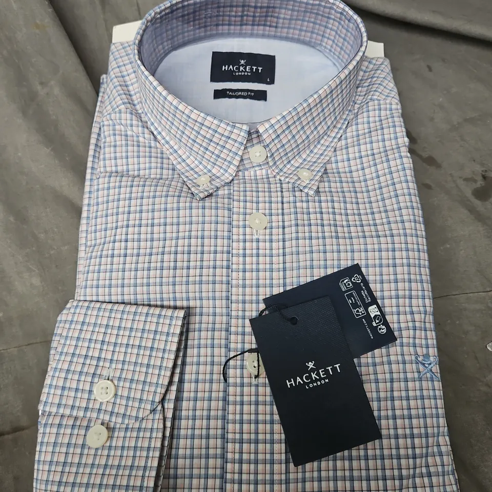 HACKETT LONDON POPLIN MINI CHECK SHIRT – TAILORED FIT, SIZE L