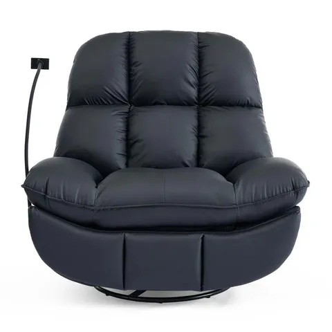 BOXED CHICAGO SWIVEL & ROCKER MANUAL FAUX LEATHER RECLINER CHAIR - BLACK (1 BOX)