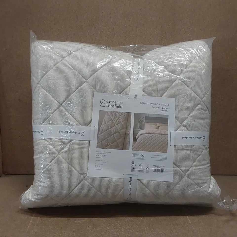 BAGGED CATHERINE LANSFIELD CORDED LEAVES CHAMPAGNE QUILTED BEDSPREAD - 240 x 260cm