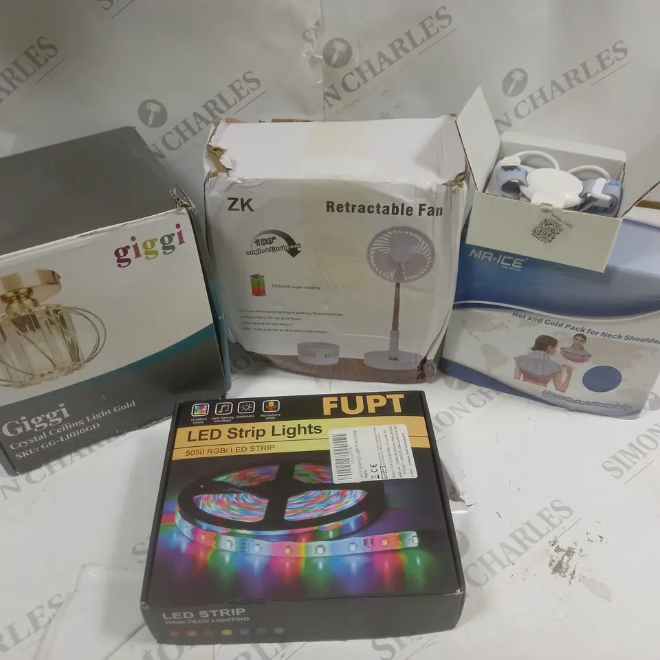 BOX OF APPROXIMATELY 5 ASSORTED ITEMS TO INCLUDE LED STRIPS, RETRACTABLE FAN, CEILING LIGHT ETC