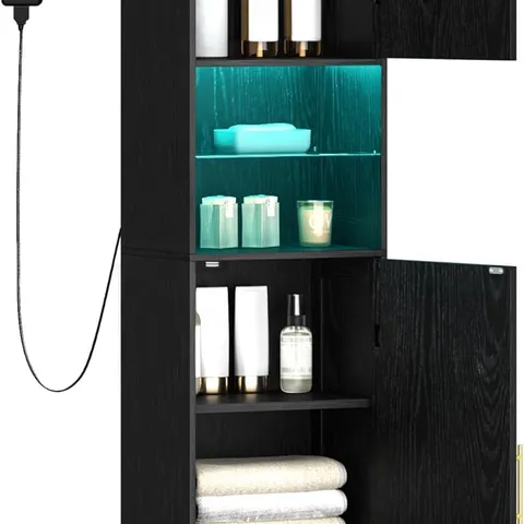 BOXED SLIM BATHROOM STORAGE UNIT WITH 2 DOORS AND ADJUSTABLE SHELVES, NARROW STORAGE UNIT, 30X40X170 CM, BLACK