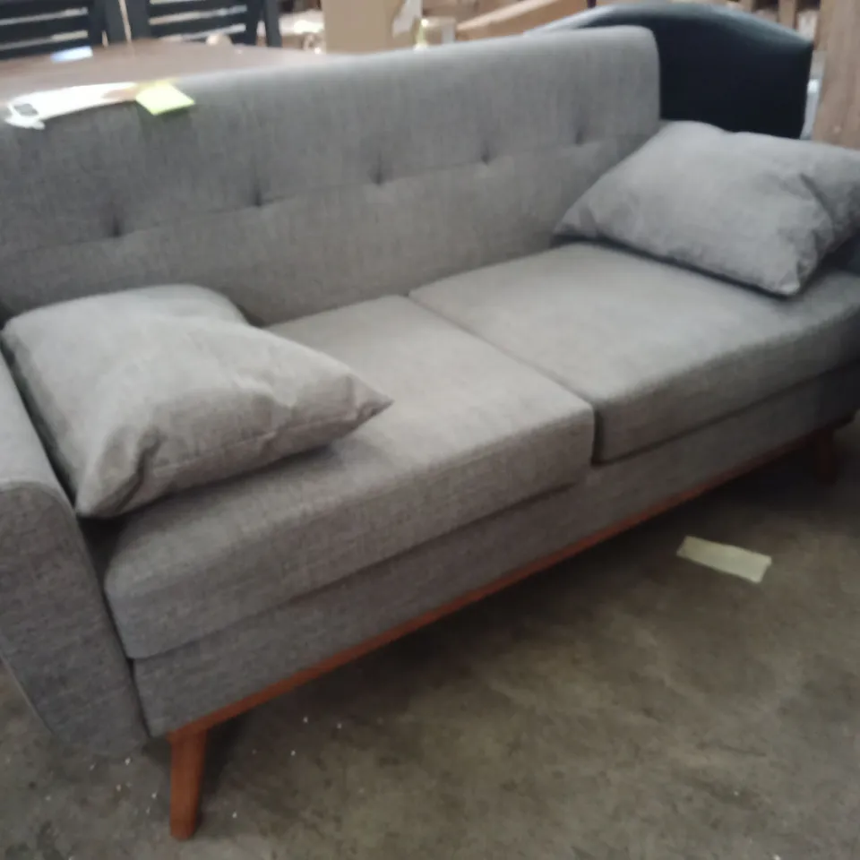 2 SEATER LOVESEAT GREY FABRIC SOFA WITH WOODEN LEGS