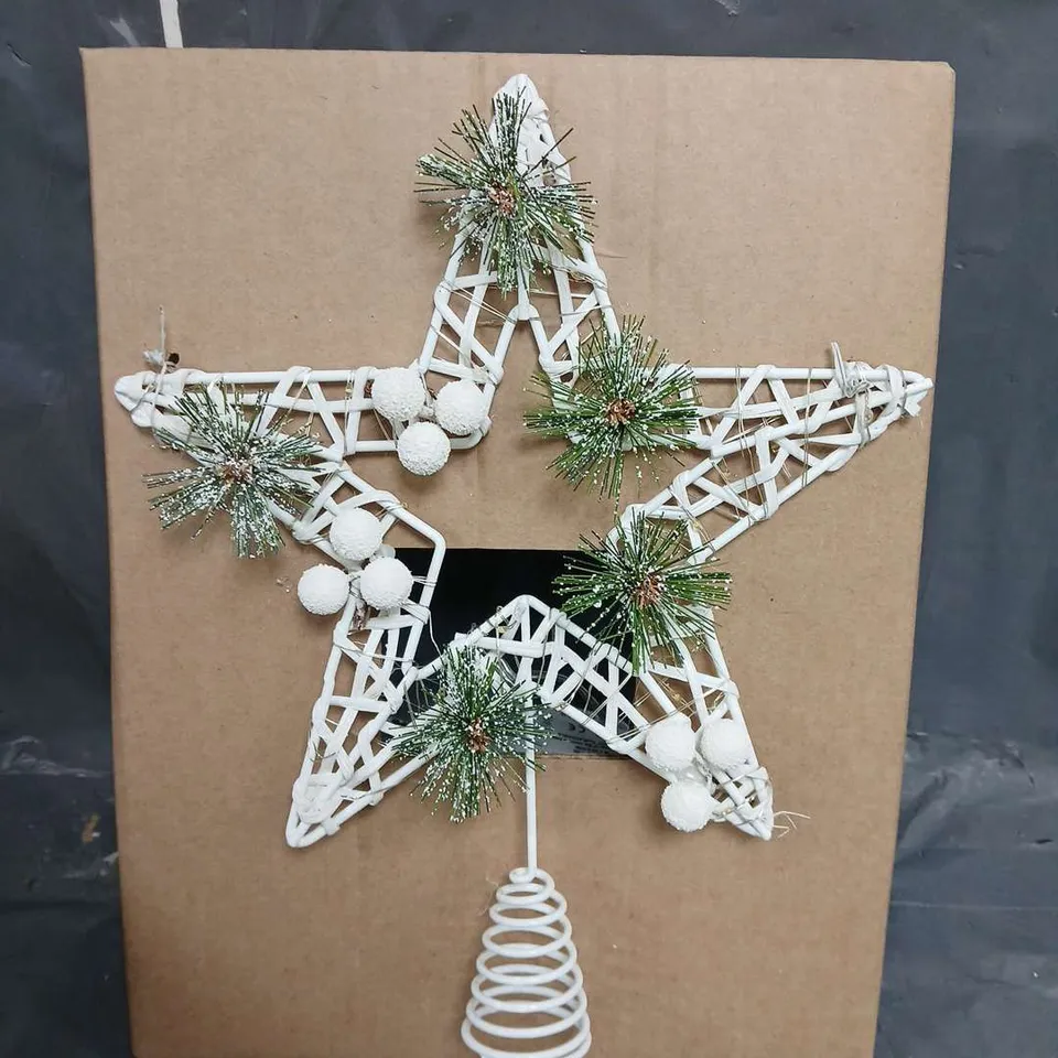 PRE LIT WHITE STAR TREE TOPPER