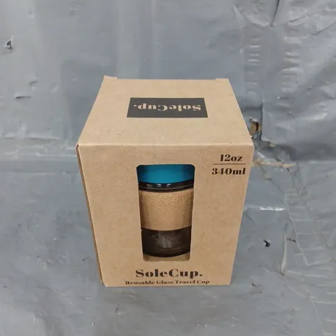 BOXED SOLECUP 340ML GLASS TRAVEL CUP - BLUE