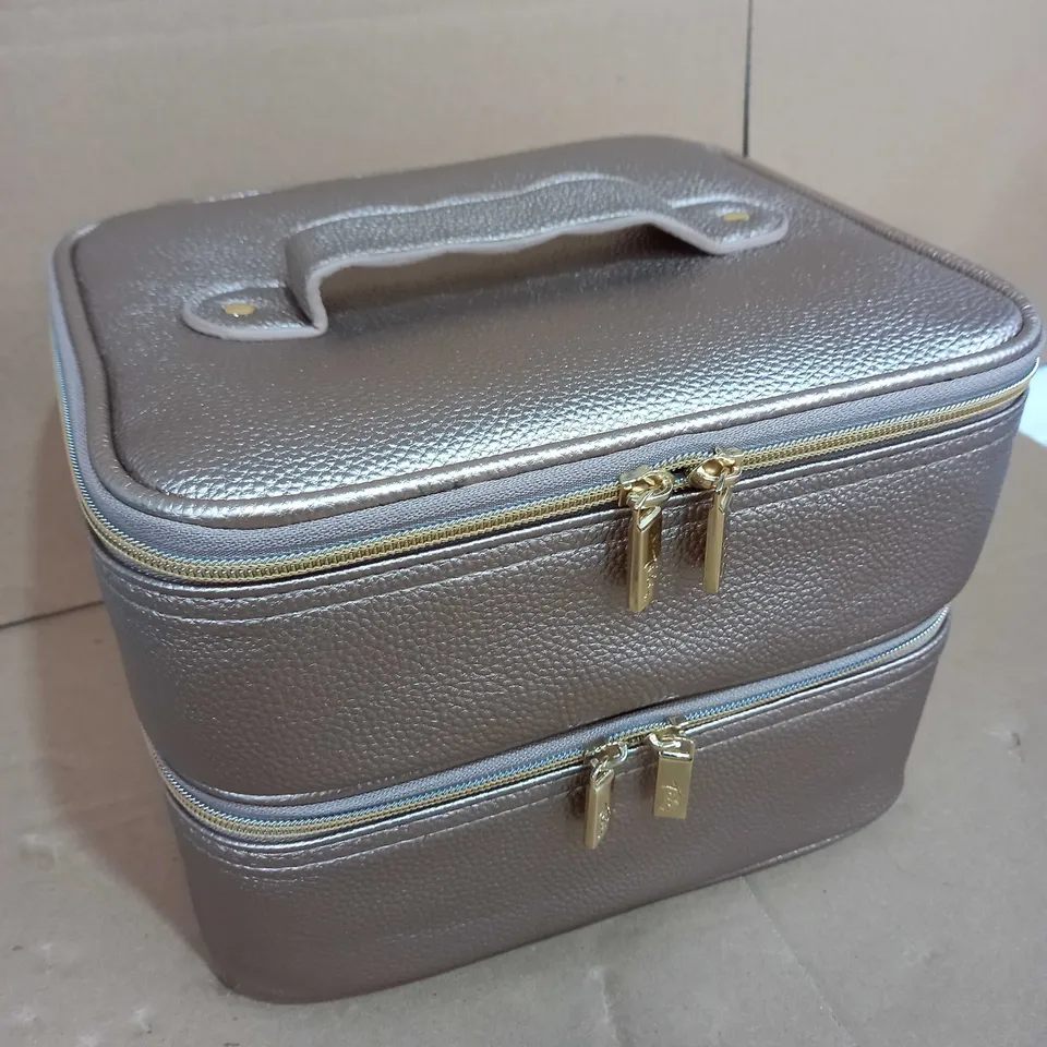 METALLIC MAKE-UP ORGANISER TWO TIER VANITY CASE - GOLD