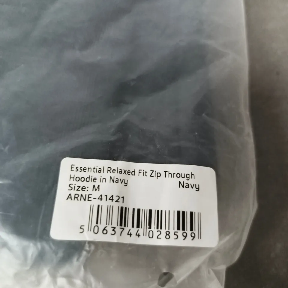 ARNE ESSENTIAL RELAXED FIT ZIP THROUGH HOODIE – NAVY, SIZE M