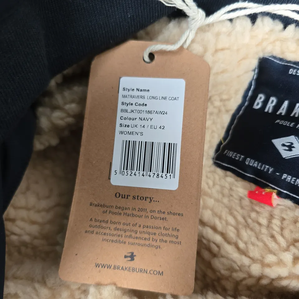 BRAKEBURN MATRAVERS LONG LINE COAT – NAVY, WOMEN'S UK14 / EU42