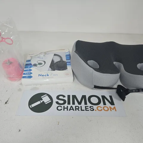 APPROXIMATELY 15 ASSORTED HOUSEHOLD PRODUCTS TO INCLUDE A MINI JUICER, SEAT PAD AND A NECK FAN