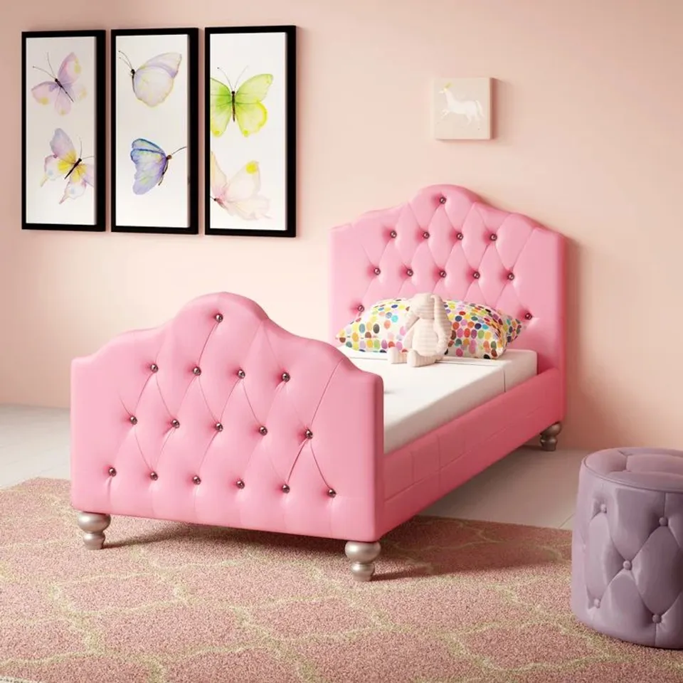 BOXED PRINCESS DIAMONTE (3FT) BED FRAME - PINK/WHITE (3 BOXES)