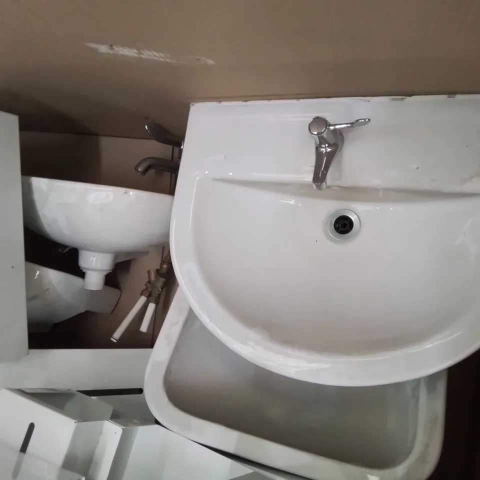 PALLET OF METAL WALL MOUNTED DISPENCERS & 4 ASSORTED BASINS