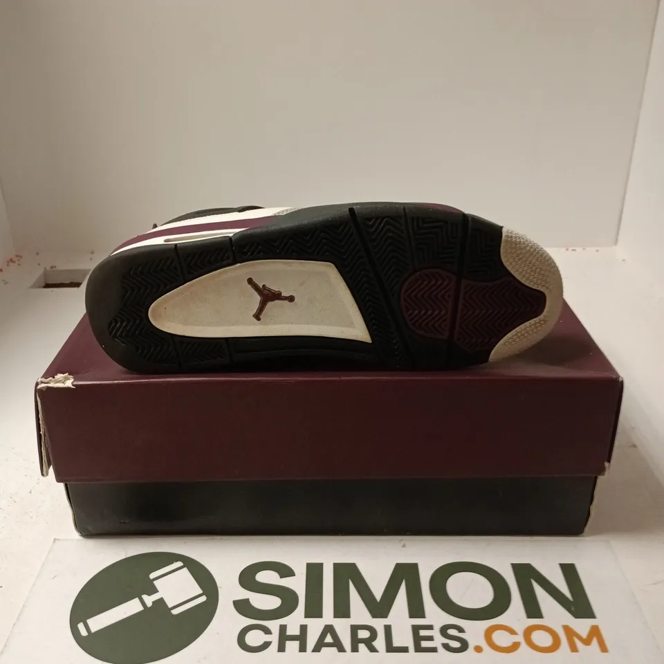 BOXED PAIR OF NIKE AIR JORDAN 4 RETRO PSG TRAINERS IN WHITE/PURPLE - UK 10.5