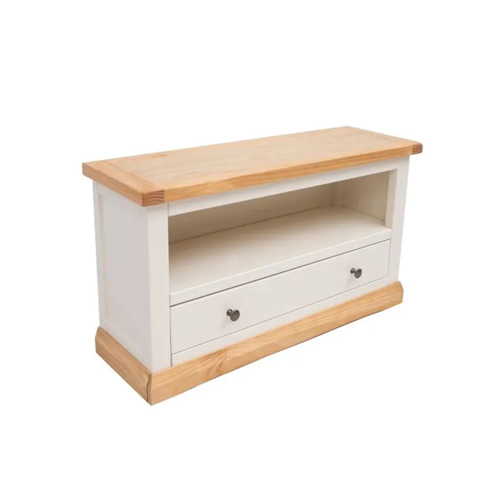 BOXED NEHER TV STAND FOR TVS UP TO 48" IN WHITE & WAX (1 BOX)