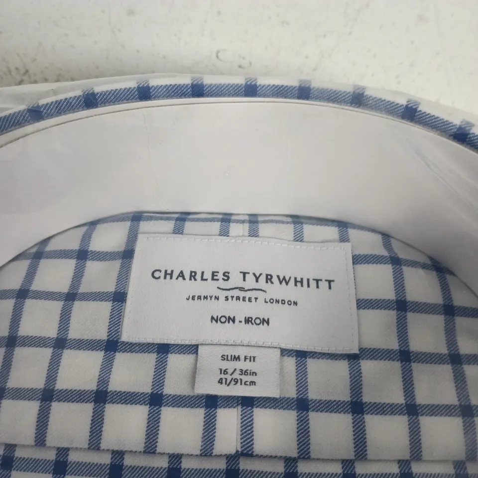 CHARLES TYRWHITT SLIM FIT NON-IRON SHIRT – BLUE/WHITE CHECK, UK 16 (16/36IN)