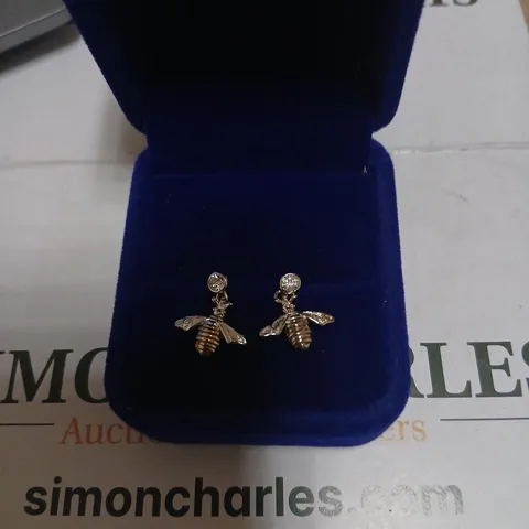 CLOGAU HONEY BEE DROP EARRINGS SILVER & 9CT ROSE GOLD 