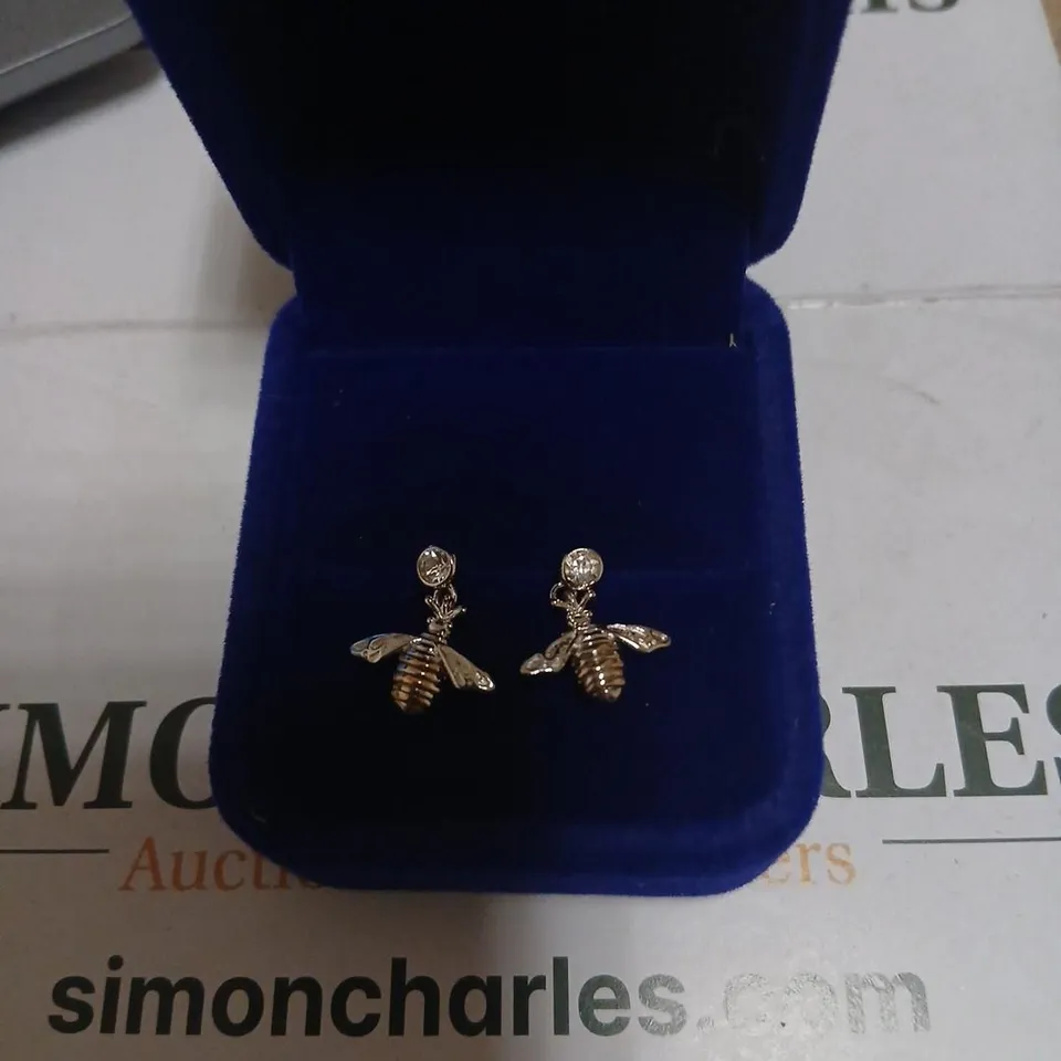 CLOGAU HONEY BEE DROP EARRINGS SILVER & 9CT ROSE GOLD 