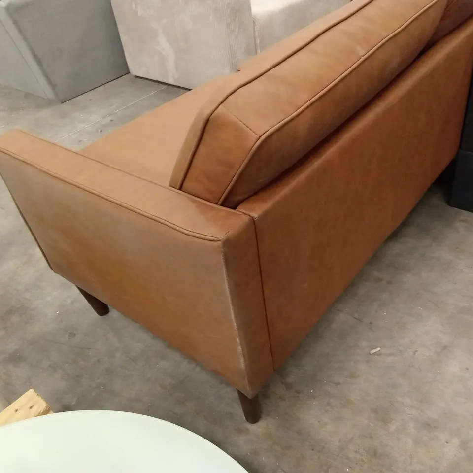 DESIGNER 3 SEATER FAUX LEATHER SOFA - TAN