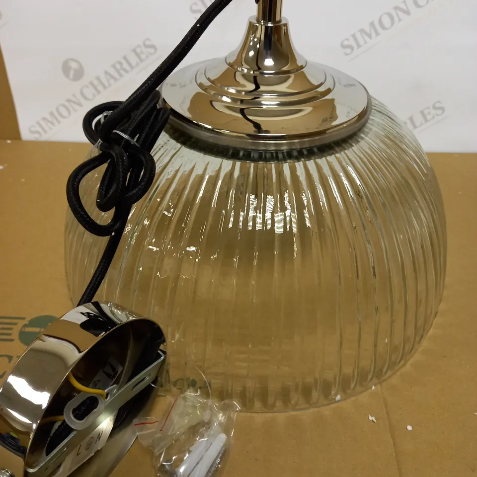 DAR LIGHTING YAMBOL PENDANT POLISHED NICKEL CLEAR GLASS LIGHT FIXTURE