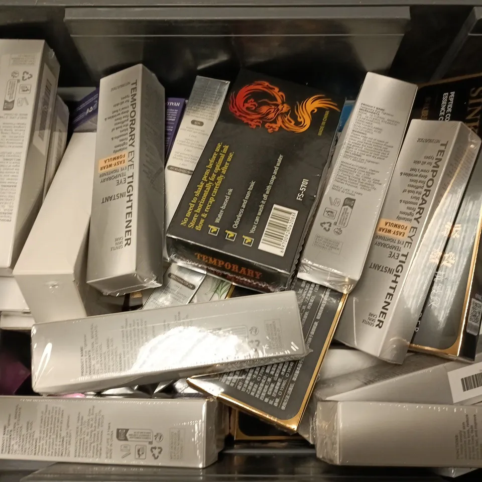 APPROXIMATELY 15 ASSORTED COSMETICS ITEMS TO INCLUDE HYALURONIC ACID, TEMPORARY EYE TIGHTENER, PEPTIDE COLLAGEN FIRMING, ETC