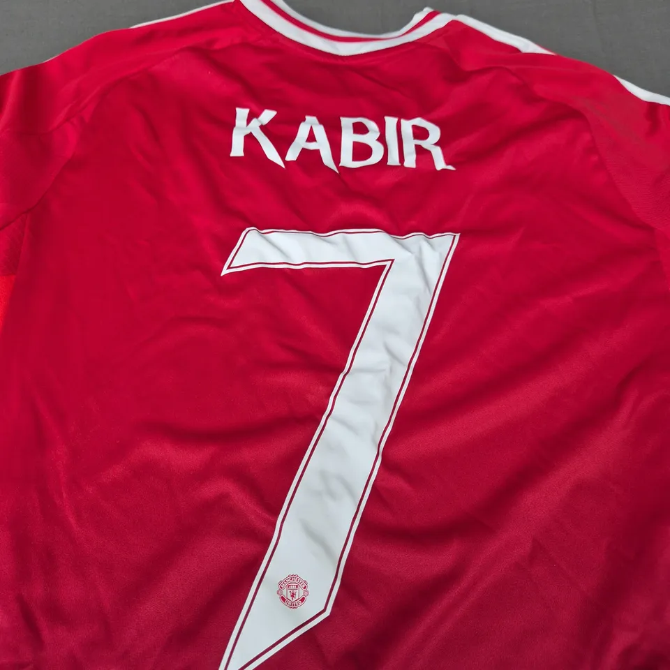 PERSONALISED MANCHESTER UNITED FC HOME JERSEY - KABIR 7 - SIZE 13-14 YEARS