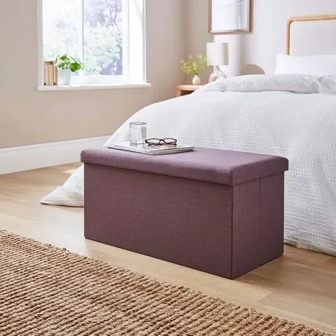 BOXED FAUX LINEN BED OTTOMAN - PURPLE (1 BOX)