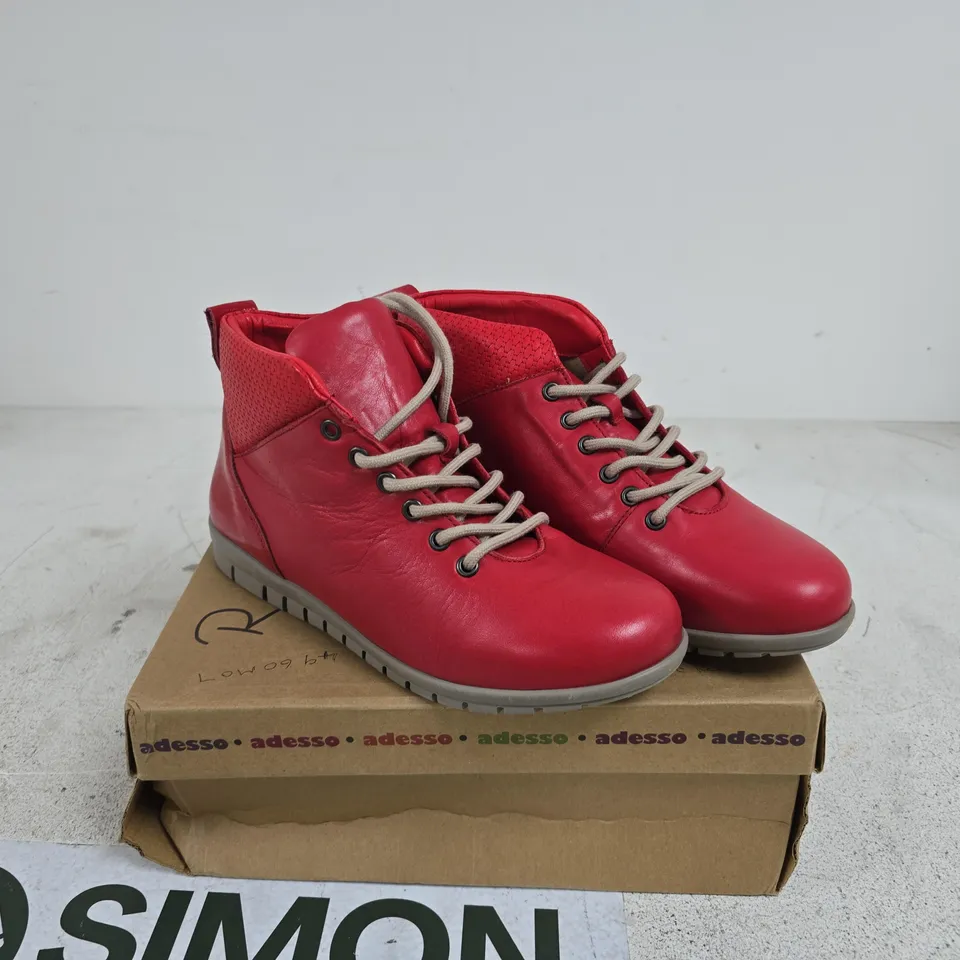 ADESSO RED LACE UP BOOTS SIZE 40 BOXED