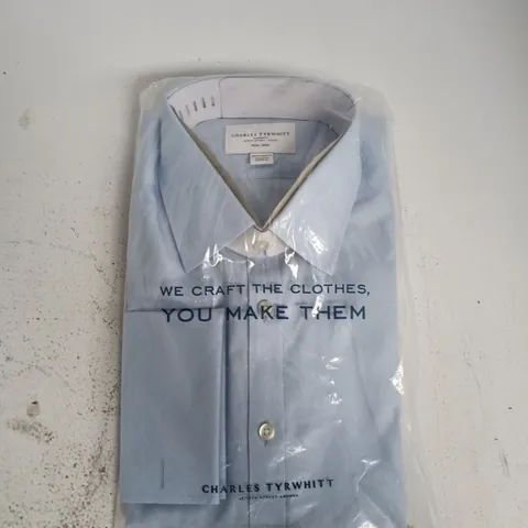 BAGGED CHARLES TYRWHITT SLY BLUE NON-IRON TWILL EXTRA SLIM FIT SHIRT - 16.5/35IN