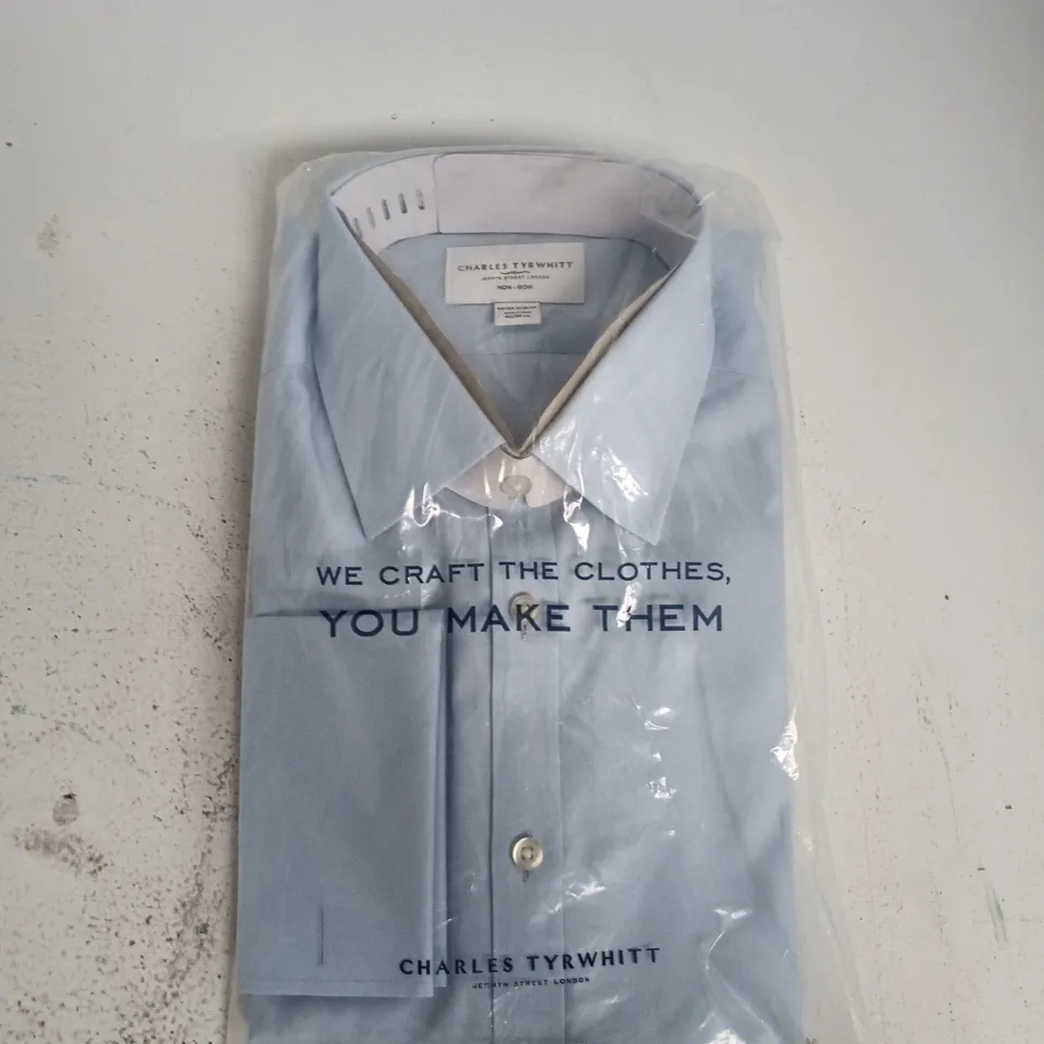 BAGGED CHARLES TYRWHITT SLY BLUE NON-IRON TWILL EXTRA SLIM FIT SHIRT - 16.5/35IN