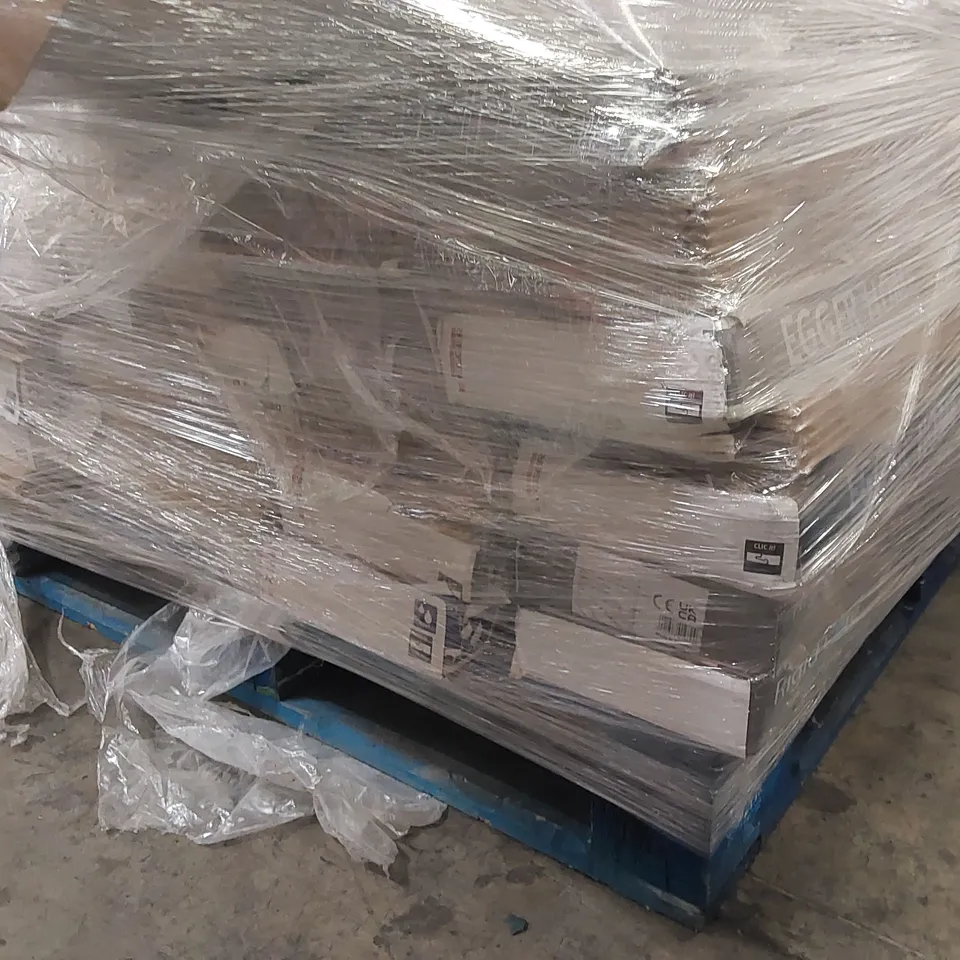 PALLET TO CONTAIN AN ASSORTMENT OF LAMINATE FLOORING AND BATH PANELS 
