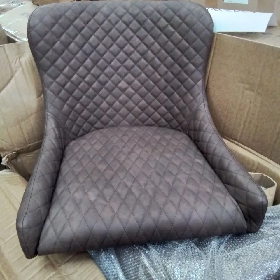 A BOXED PAIR OF BROWN LEATHER LOOK UPHOLSTERED SIDE CHAIRS
