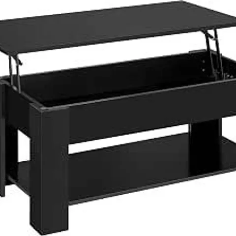 BOXED YAHEETECH COFFEE TABLE, HEIGHT-ADJUSTABLE LIVING ROOM TABLE, BLACK, 98 X 50 CM | COFFEE TABLE WITH HIDDEN STORAGE SPACE AND STURDY SOFA TABLE FOR LIVING ROOM AND OFFICE (2 BOXES)