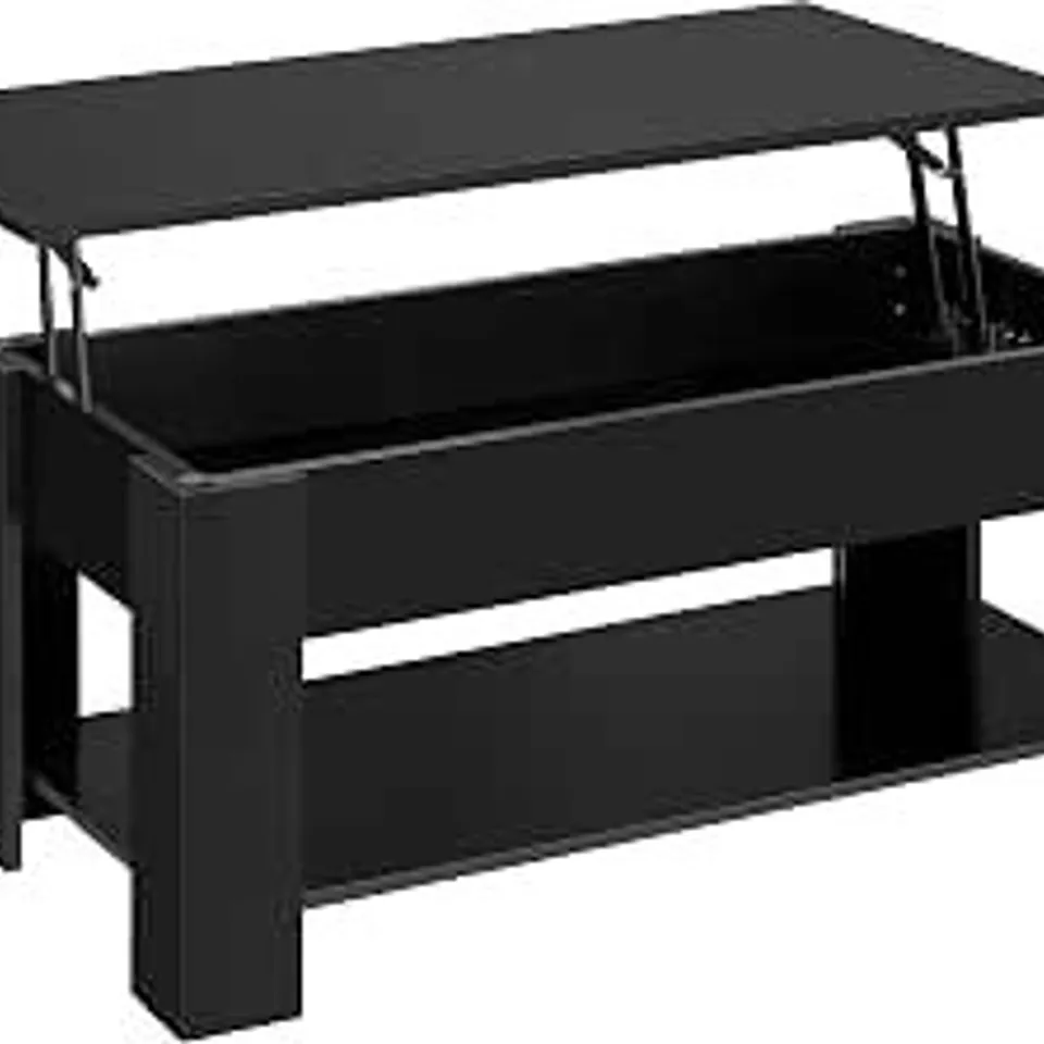 BOXED YAHEETECH COFFEE TABLE, HEIGHT-ADJUSTABLE LIVING ROOM TABLE, BLACK, 98 X 50 CM | COFFEE TABLE WITH HIDDEN STORAGE SPACE AND STURDY SOFA TABLE FOR LIVING ROOM AND OFFICE (2 BOXES)