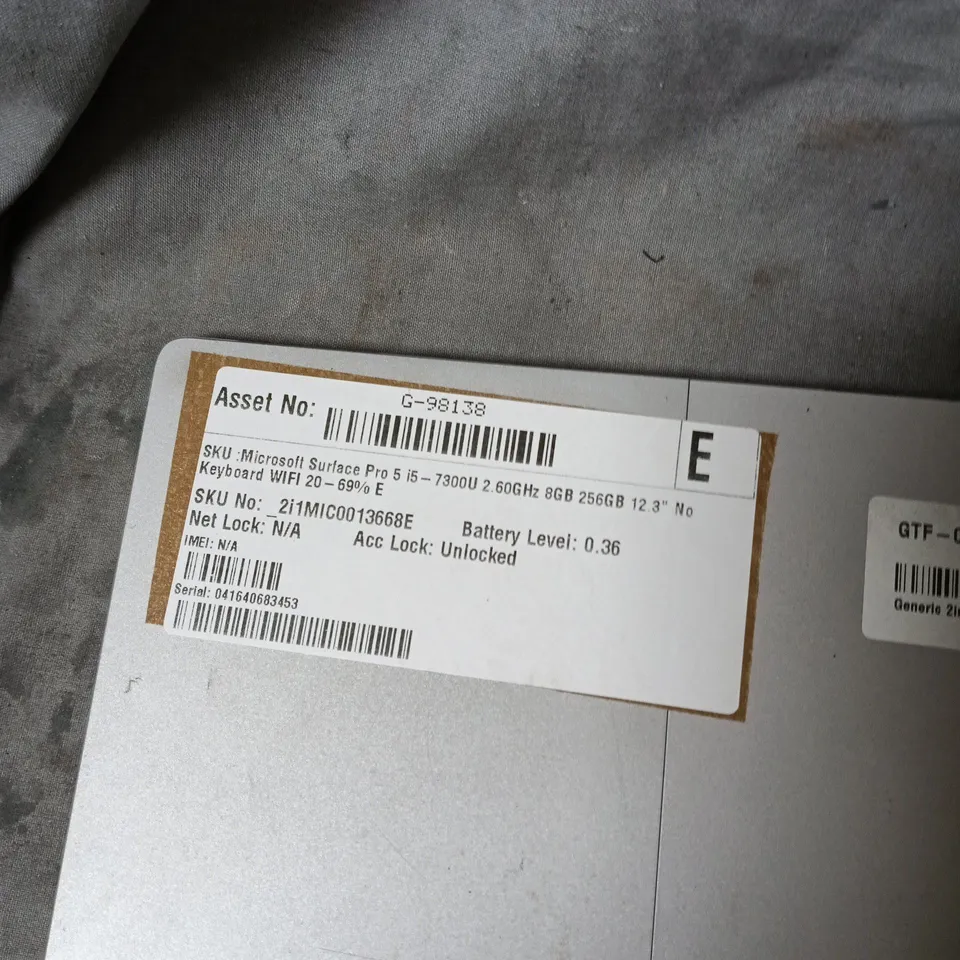 MICROSOFT SURFACE PRO 5 TABLET - 12.3 INCH DISPLAY, 8GB RAM, 256GB SSD - NO KEYBOARD