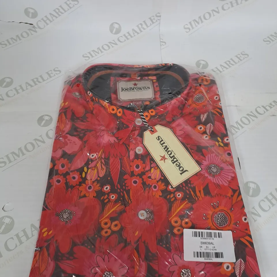 BAGGED JOE BROWN FLORAL PATTERN BUTTON SHIRT SIZE L