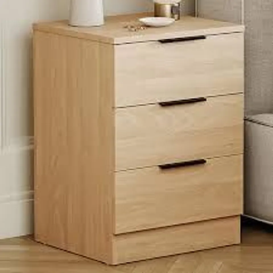 BOXED TREGA 3 DRAWER BEDSIDE CHEST - PINE (1 BOX)
