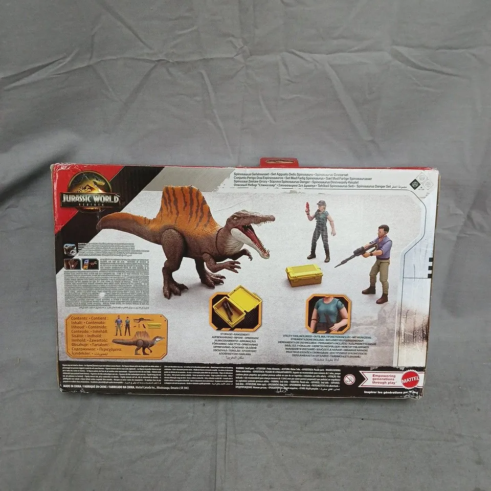 JURASSIC WORLD SPINOSAURUS DANGER SET WITH FIGURES – MATTEL