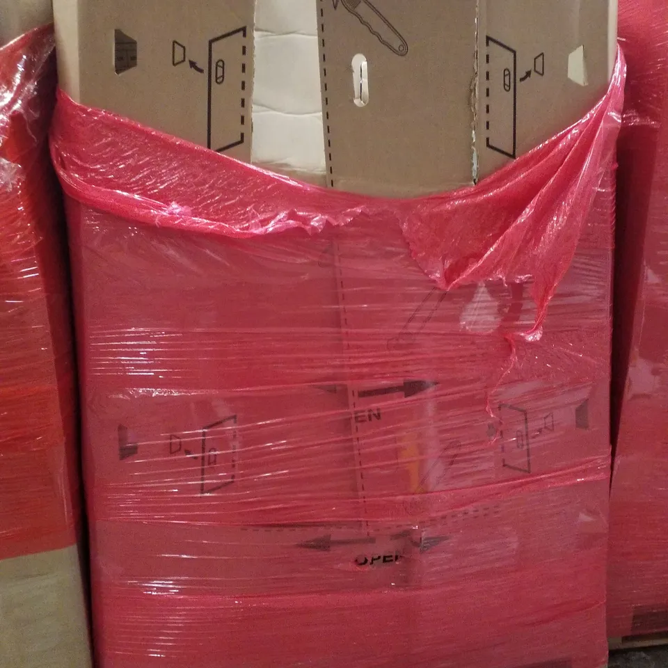 PALLET CONTAINING ASSORTED PRODUCTS INCLUDING PET DOOR, GOLF PUTTING MAT, ELECTRIC FLOOR HEATING SYSTEM, BATHROOM MIRROR & PILATES BOARD