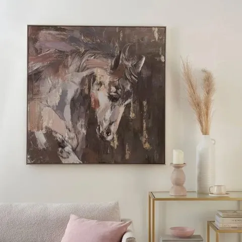 BOXED HORSES ABSTRACT FRAMED CANVAS 1m x 1m (1 BOX)