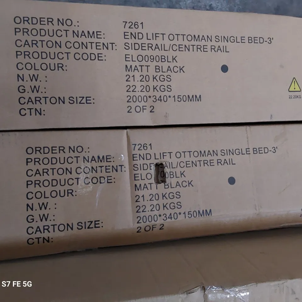 TWO BOXES 2 OF 2 END LIFT 3' SINGLE OTTOMAN STORAGE BED FRAME PARTS MATT BLACK