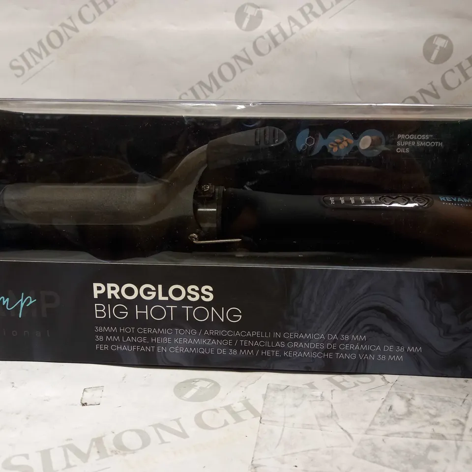 BOXED REVAMP PROFESSIONAL PROGLOSS BIG HOT TONG 38MM CERAMIC CURLING TONG