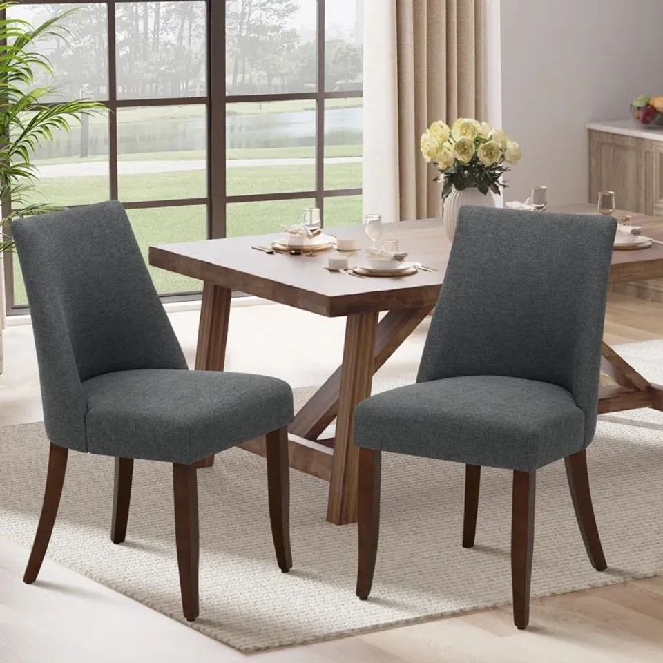 BOXED SET OF 2 PARSONS UPHOLSTERED DINING CHAIRS WITH SOLID WOOD SIDE CHAIR -COMFORT AND STYLE FOR MODERN HOMES - DARK GREY (1 BOX)