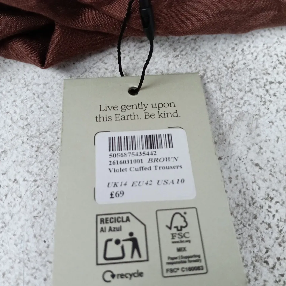 NOBODY'S CHILD VIOLET CUFFED TROUSERS – UK14 (EU42/USA10) BROWN