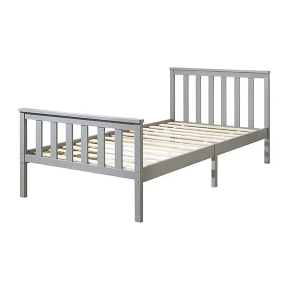 BOXED AADI SOLID WOOD SHAKER BED FRAME, GREY - SINGLE (1 BOX)