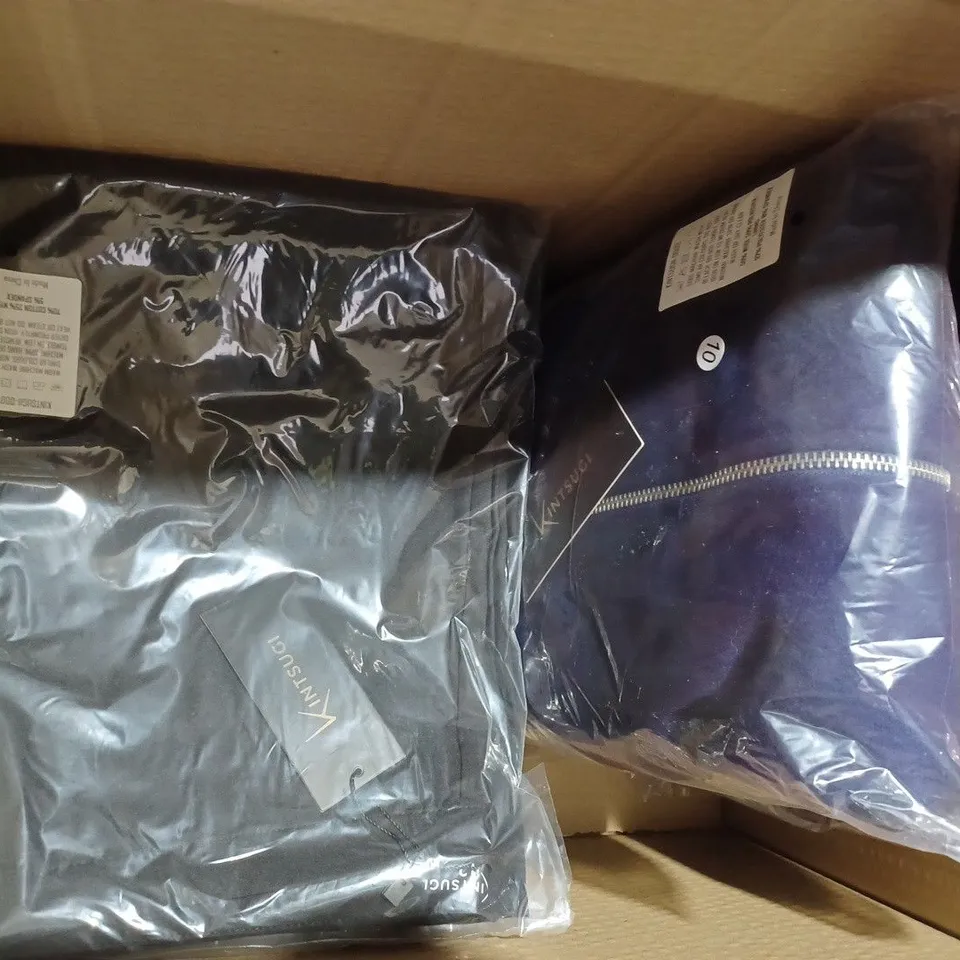 BOX OF APPROXIMATELY 10 ASSORTED CLOTHING ITEMS IN VARIOUS STYLES AND SIZES TO INCLUDE CAPES & TROUSERS